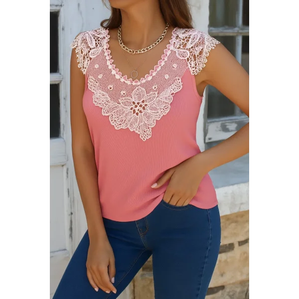 Kadın Kolsuz Dantel Yaka Kaşkorse Bluz