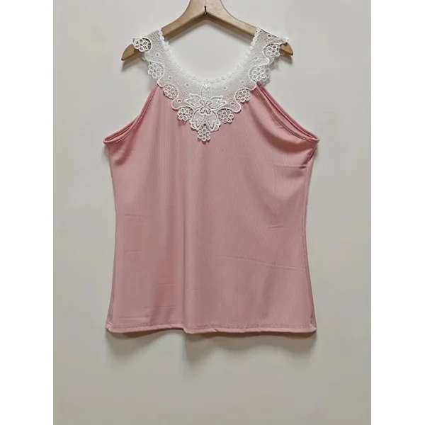 Kadın Kolsuz Dantel Yaka Kaşkorse Bluz