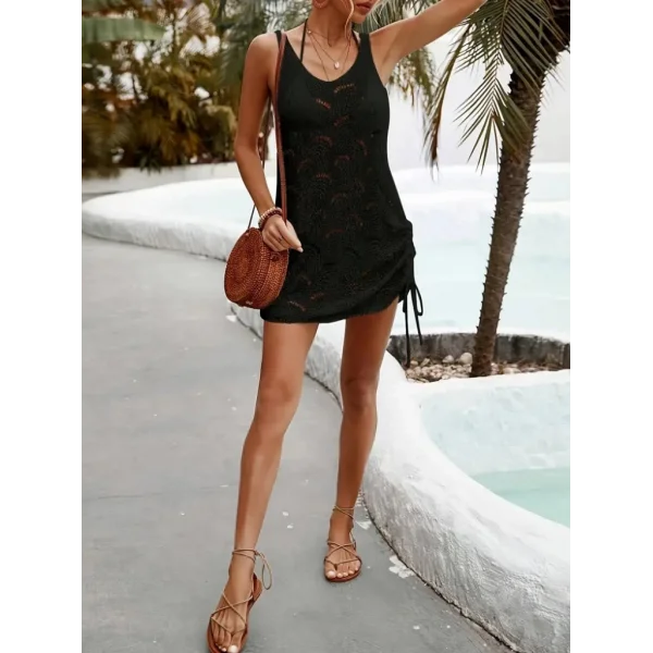 Kadın Kolsuz Derin Oval V Detaylı Iki Yanı Büzgülü Triko Pareo