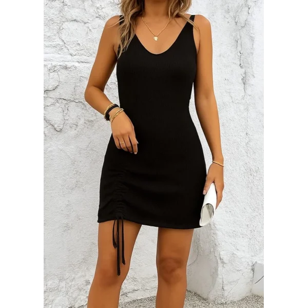 Kadın Kolsuz Eteği Büzgü Detay Triko Elbise