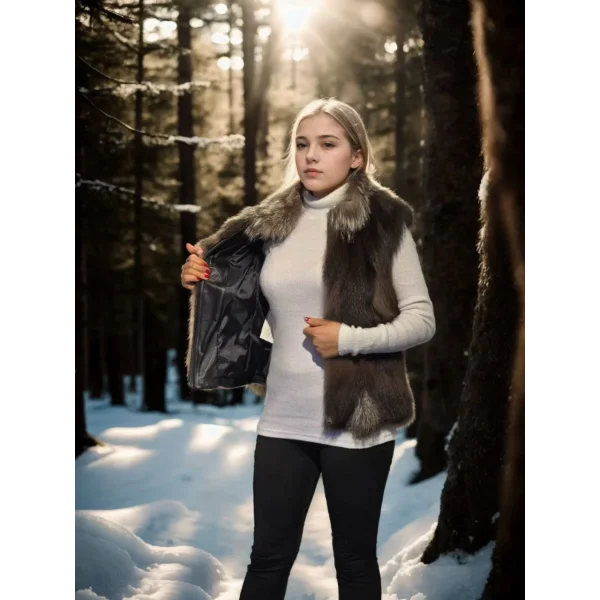 Kadın Kolsuz Fermuarlı Yelek - Kahve