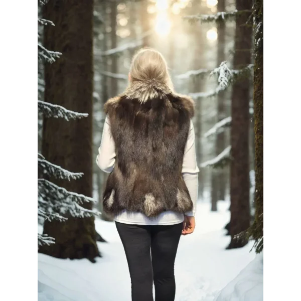 Kadın Kolsuz Fermuarlı Yelek - Kahve