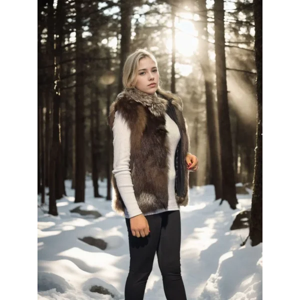 Kadın Kolsuz Fermuarlı Yelek - Kahve