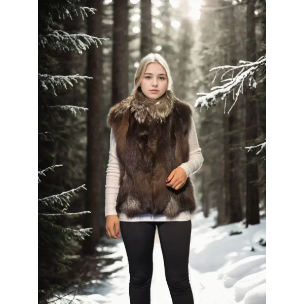 Kadın Kolsuz Fermuarlı Yelek - Kahve