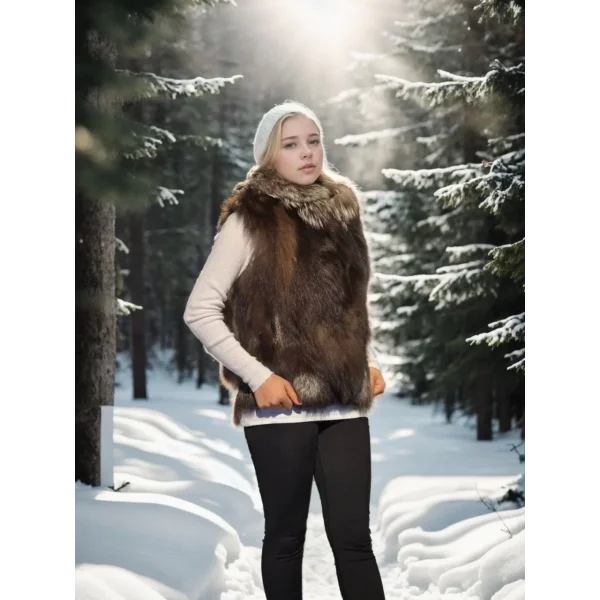 Kadın Kolsuz Fermuarlı Yelek - Kahve