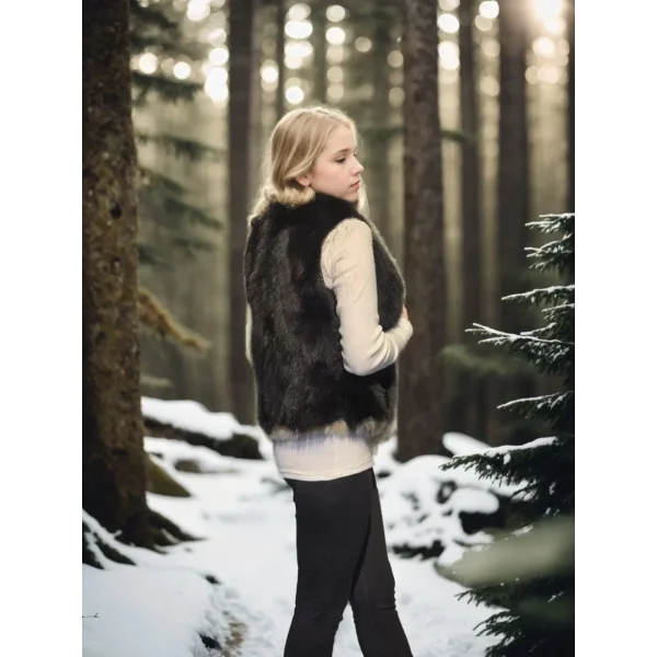 Kadın Kolsuz Fermuarlı Yelek - Siyah