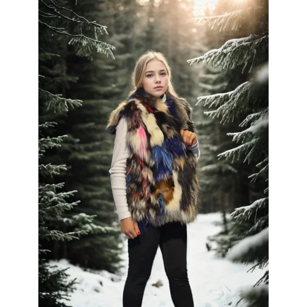 Kadın Kolsuz Hakiki Deri Ceket - Siyah