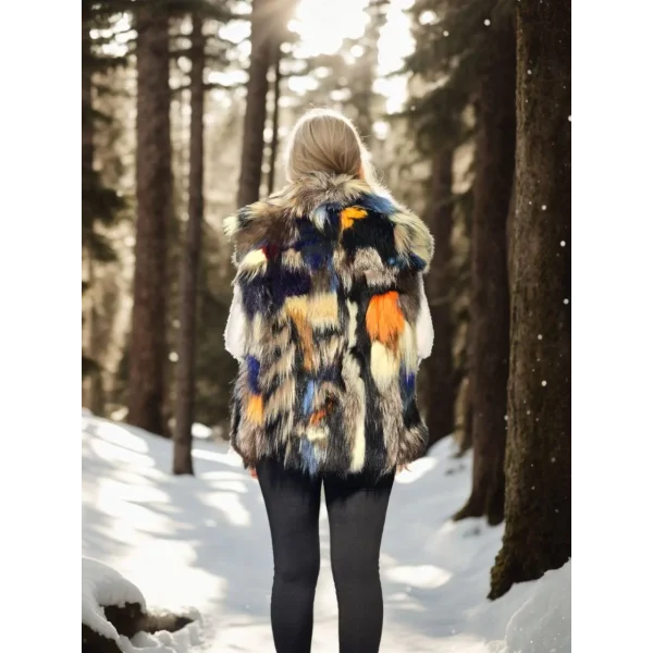 Kadın Kolsuz Hakiki Deri Ceket - Siyah