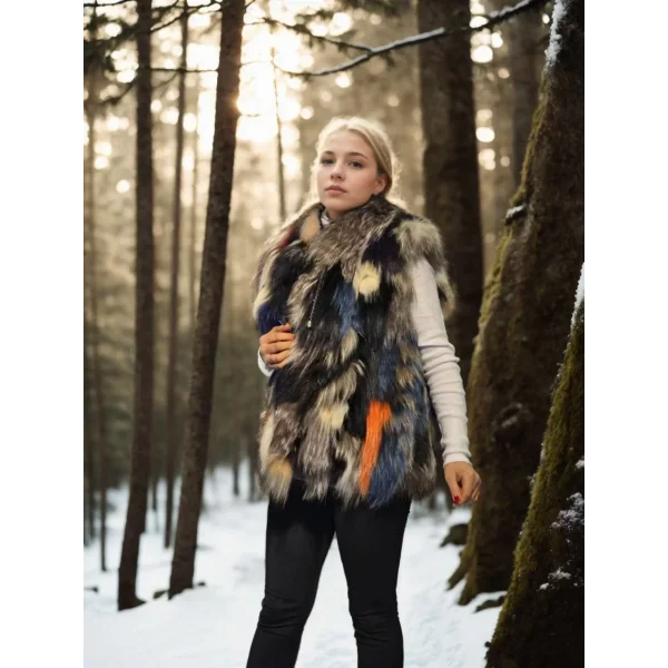 Kadın Kolsuz Hakiki Deri Ceket - Siyah