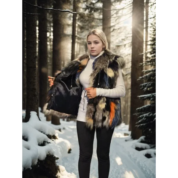 Kadın Kolsuz Hakiki Deri Ceket - Siyah