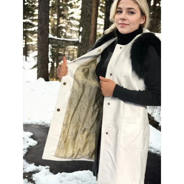 Kadın Kolsuz Hakiki Deri Kürk - Beyaz