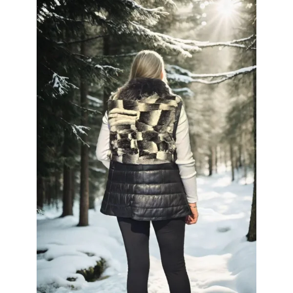 Kadın Kolsuz Hakiki Deri Kürk - Siyah