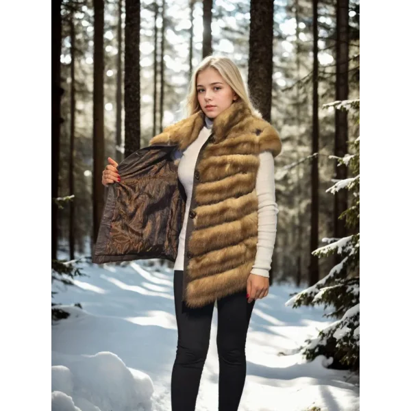 Kadın Kolsuz Hakiki Kürk - Kahve