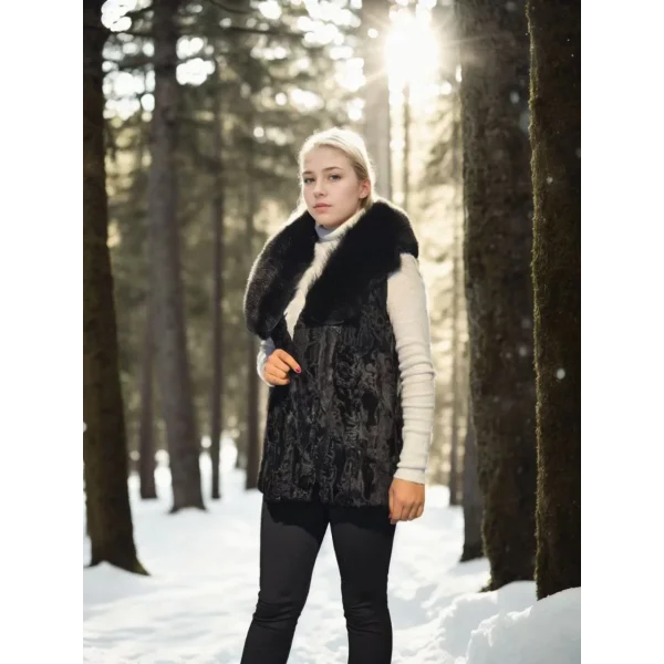 Kadın Kolsuz Hakiki Kürk - Siyah