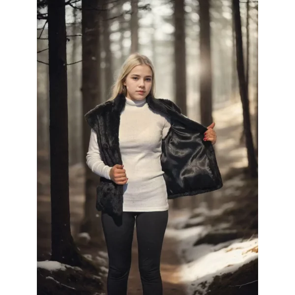 Kadın Kolsuz Hakiki Kürk - Siyah