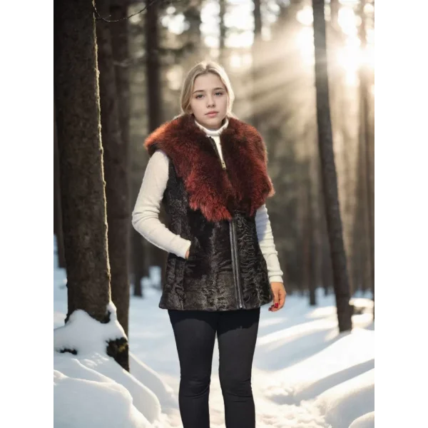 Kadın Kolsuz Hakiki Kürk - Siyah