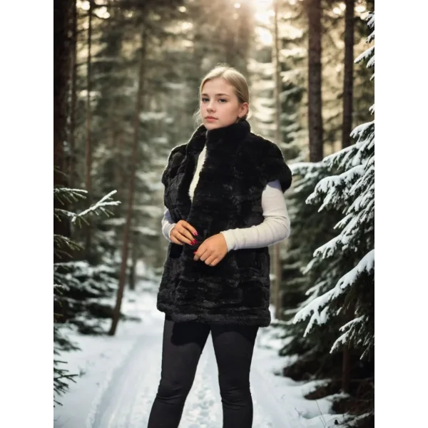 Kadın Kolsuz Hakiki Kürk - Siyah