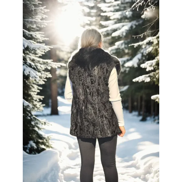 Kadın Kolsuz Hakiki Kürk - Siyah