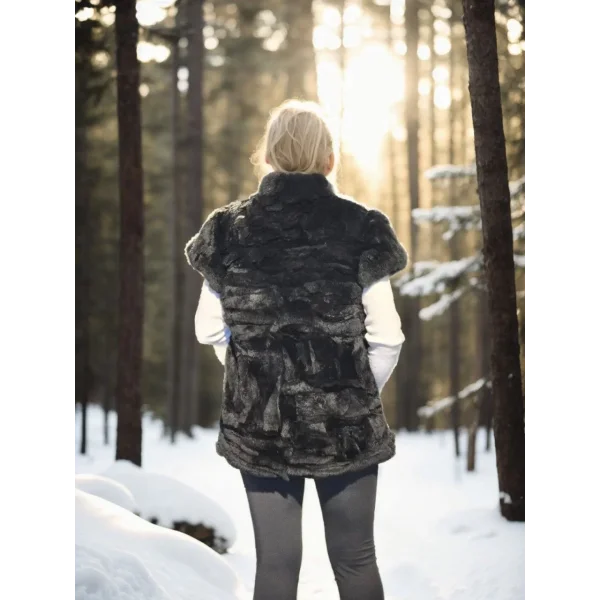 Kadın Kolsuz Hakiki Kürk - Siyah