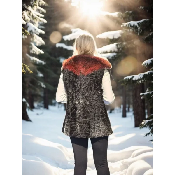 Kadın Kolsuz Hakiki Kürk - Siyah