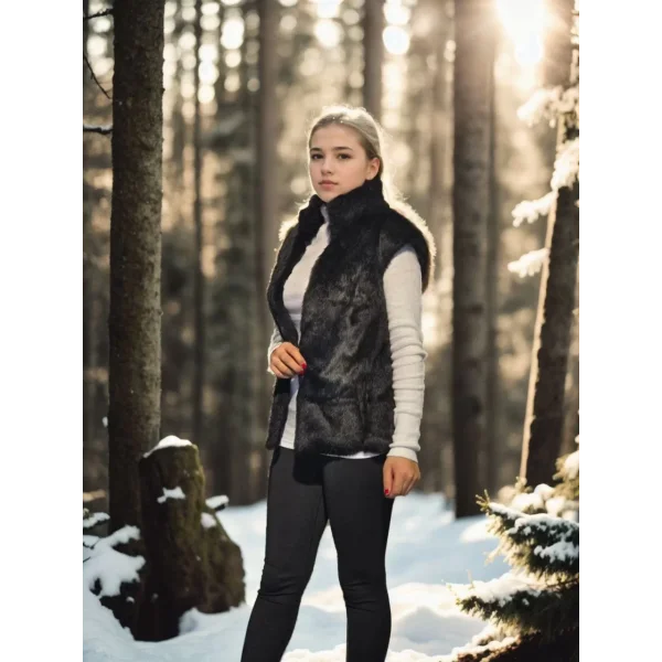 Kadın Kolsuz Hakiki Kürk - Siyah