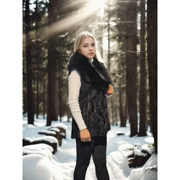 Kadın Kolsuz Hakiki Kürk - Siyah