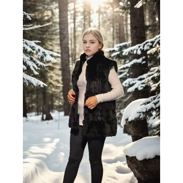 Kadın Kolsuz Hakiki Kürk - Siyah