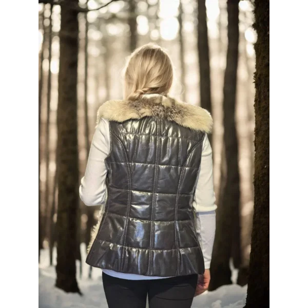 Kadın Kolsuz Hakiki Yelek - Fuşya