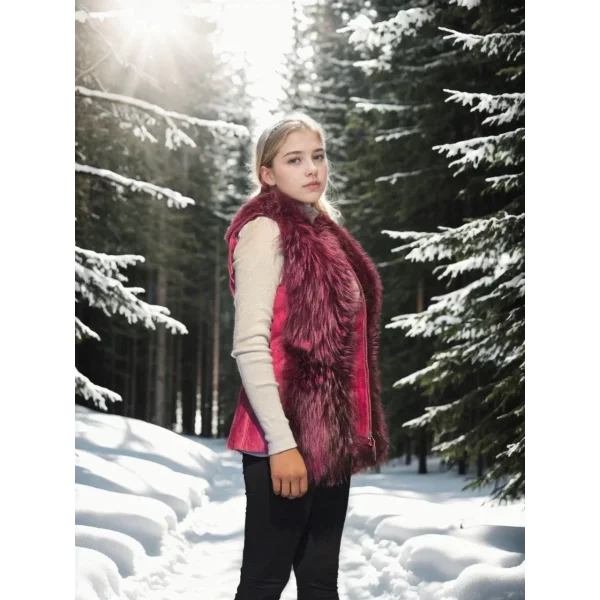 Kadın Kolsuz Hakiki Yelek - Fuşya