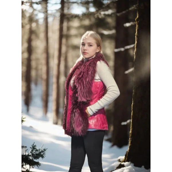 Kadın Kolsuz Hakiki Yelek - Fuşya