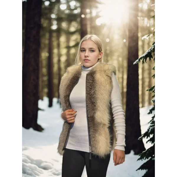 Kadın Kolsuz Hakiki Yelek - Fuşya