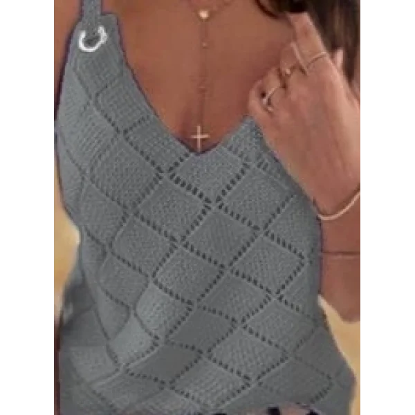 Kadın Kolsuz Halka Detay Baklava Desen Askılı Triko Bluz