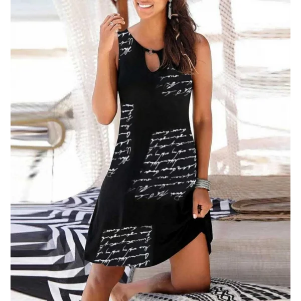 Kadın Kolsuz Halka Detay Mektup Desenli Mikro Elbise