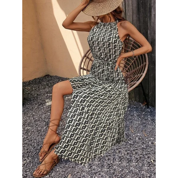 Kadın Kolsuz Halter Yaka Beli Lastiklidesenli Mikro Elbise