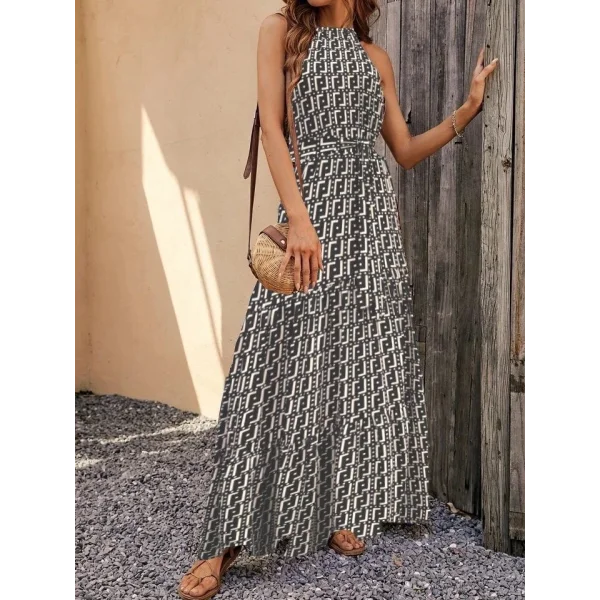 Kadın Kolsuz Halter Yaka Beli Lastiklidesenli Mikro Elbise