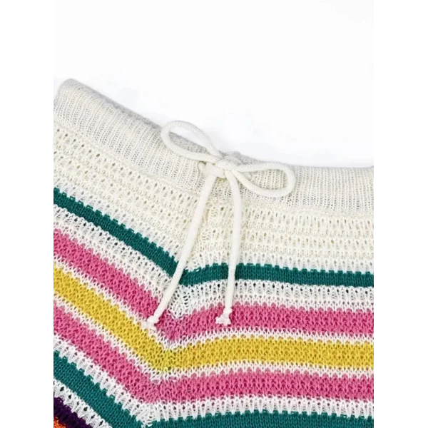 Kadın Kolsuz Halter Yaka çizgi Desenli Crop şort Ikili Triko Takım