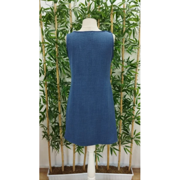 Kadın Kolsuz Kalın Askılı Düğme Detay Cepli Keten Elbise