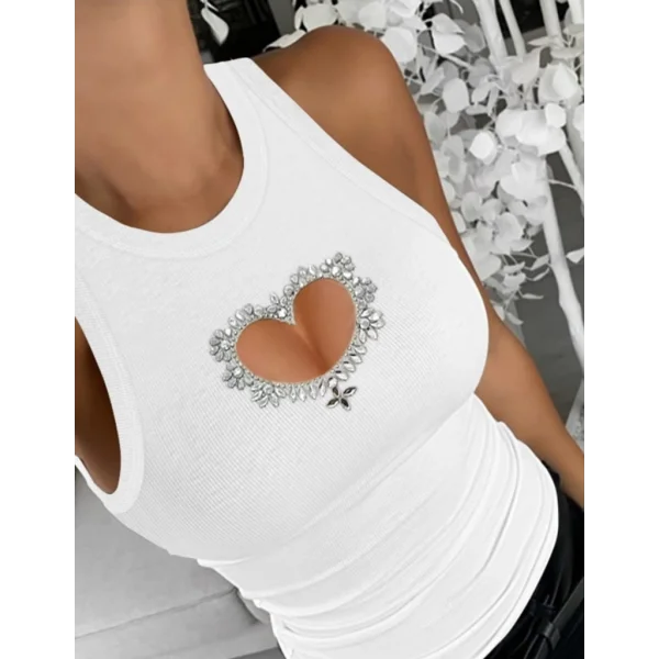Kadın Kolsuz Kalp Dekolteli Taş Detaylı Kaşkorse Bluz