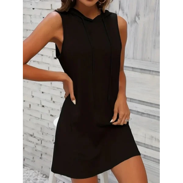 Kadın Kolsuz Kapşonlu Uzun Viskon Elbise