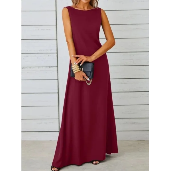 Kadın Kolsuz Kayık Yaka Maksi Janjan Krep Elbise