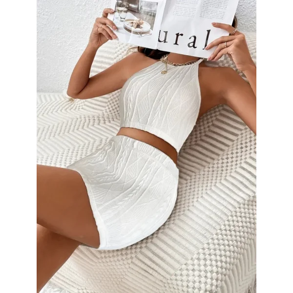 Kadın Kolsuz Mini Erer Crop Ikili Triko Takım