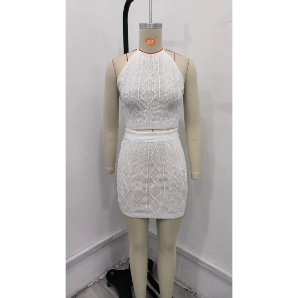 Kadın Kolsuz Mini Erer Crop Ikili Triko Takım