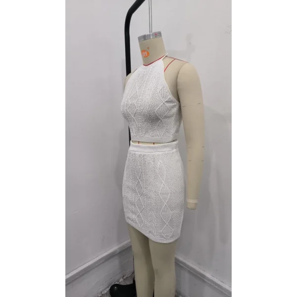 Kadın Kolsuz Mini Erer Crop Ikili Triko Takım