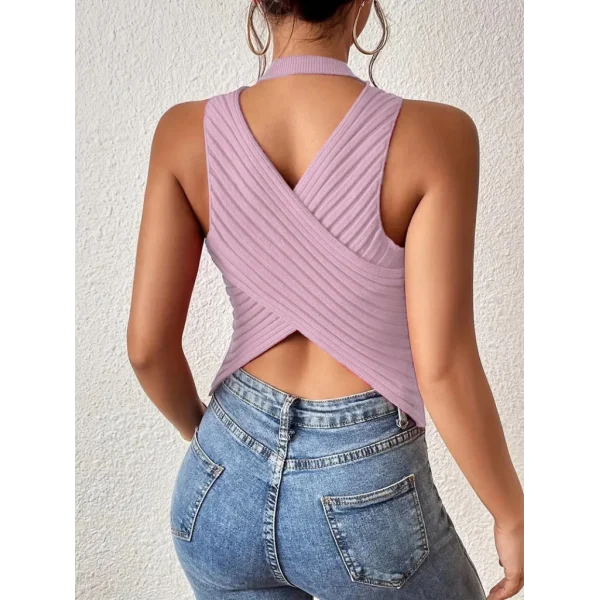 Kadın Kolsuz Sırt çapraz Detay Triko Bluz