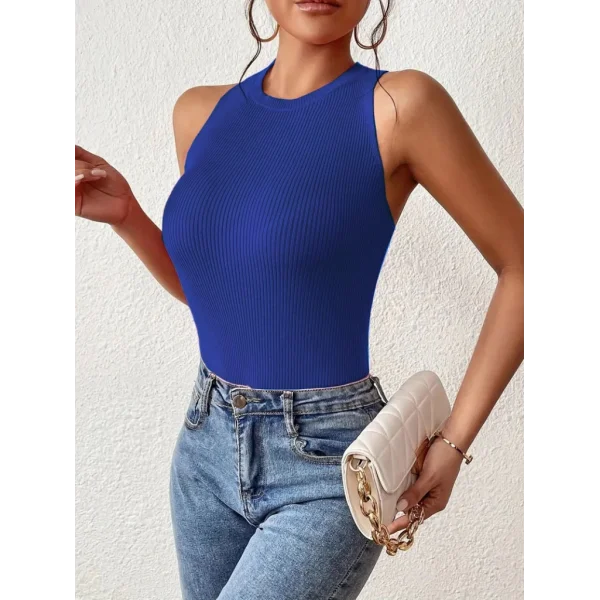 Kadın Kolsuz Sırt çapraz Detay Triko Bluz