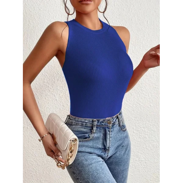 Kadın Kolsuz Sırt çapraz Detay Triko Bluz