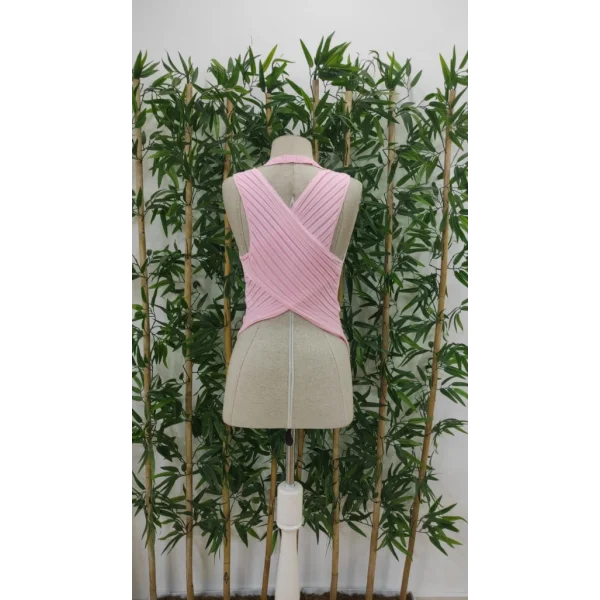 Kadın Kolsuz Sırt çapraz Detay Triko Bluz