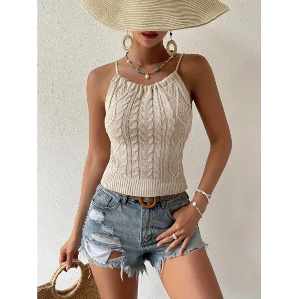 Kadın Kolsuz Sırt Dekolte Detay Askılı Triko Bluz