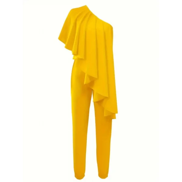 Kadın Kolsuz Tek Omuzu Açık önünde Volan Detay Sandy Tulum