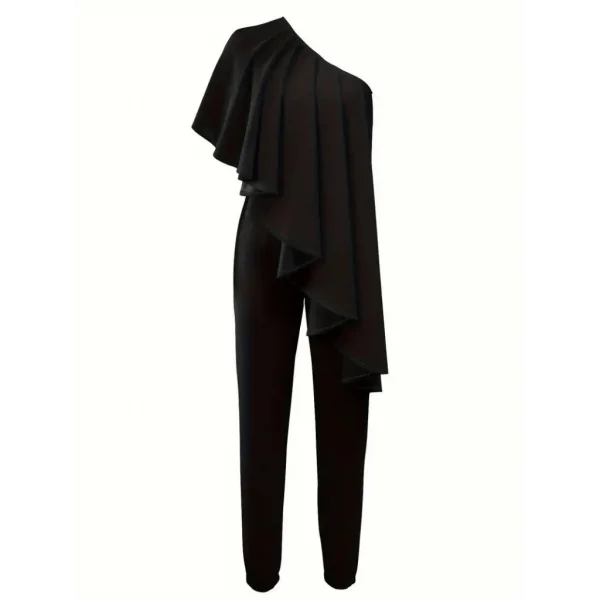 Kadın Kolsuz Tek Omuzu Açık önünde Volan Detay Sandy Tulum